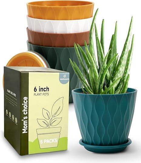 Goproauto 6" Indoor Planter Pots with Drainage Hole and Tray (Multicolor)