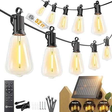 Brightown 52FT Solar LED Outdoor String Lights