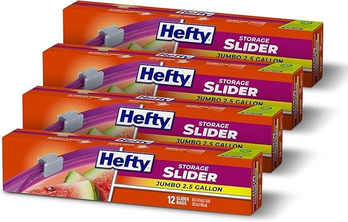Hefty Slider Jumbo Storage Bags - 2.5 Gallon, 12 Count (4 Pack)
