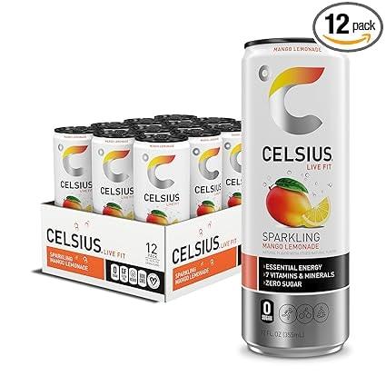 CELSIUS Sparkling Mango Lemonade Energy Drink 12 Fl Oz Pack of 12