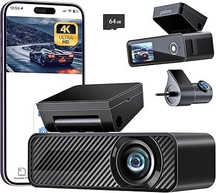 Pelsee P1 Duo 4K/1080p Dual Dash Cam with 64GB Card