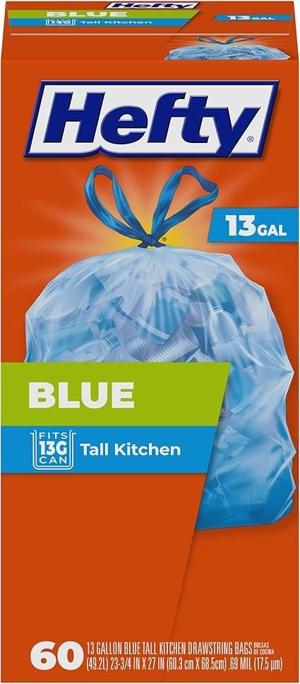 Hefty 13 Gallon Blue Trash Bags 60 Count
