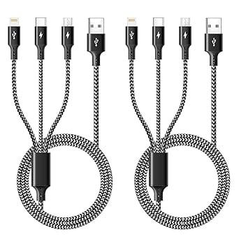 ASICEN 2-Pk 4' 3-in-1 Braided Charging Cable