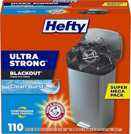 Hefty 110-Ct 13-Gallon Ultra Strong Kitchen Trash Bags (Black, Clean Burst)