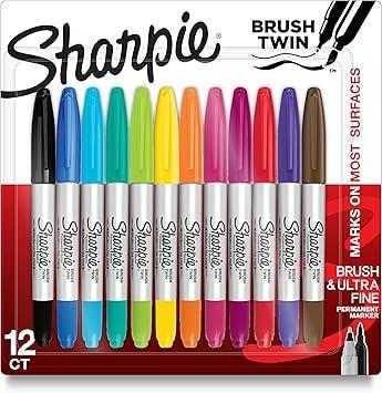 Sharpie Brush Twin Permanent Markers, 12 Assorted Colors
