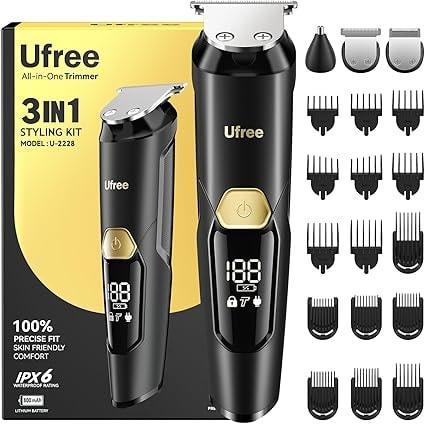 Ufree 3-in-1 Rechargeable Hair, Beard & Nose Trimmer Kit