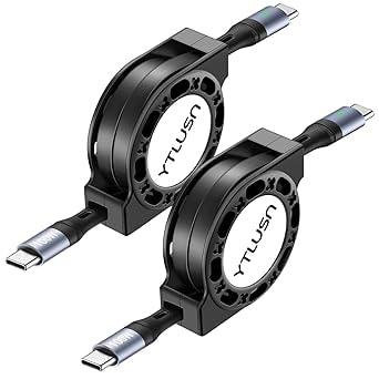 YTLUSN 2-Pack 4' Retractable USB C to USB C 100W Fast Charging Cable