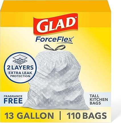 Glad ForceFlex Tall Kitchen Trash Bags, 110-Ct, Fragrance Free
