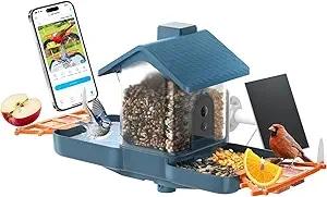Navfs Dual-Lens Solar Powered Bird Feeder and Bird Bath with 2K HD Camera