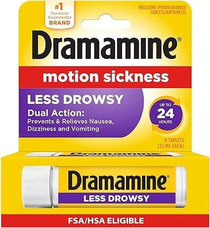 Dramamine Less Drowsy Motion Sickness Relief Tablets, 8 Count