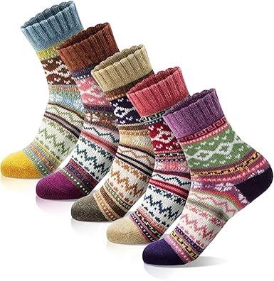 MORECOO Women's Wool Blend Cozy Crew Socks - 5 Pairs
