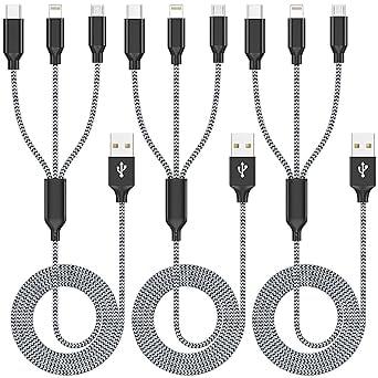 Xnewcable 3-Pack 4ft 3-in-1 USB Charging Cable