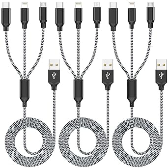 Xnewcable 3-Pack 4ft 3-in-1 USB Charging Cable