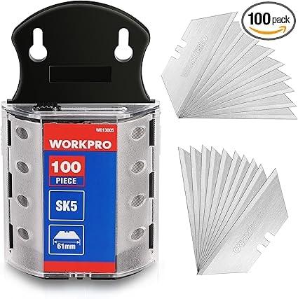 WORKPRO Utility Knife Blades, 100-Pack with Dispenser