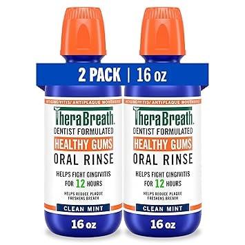 TheraBreath Healthy Gums Oral Rinse, Clean Mint, 2-Count 16-Oz