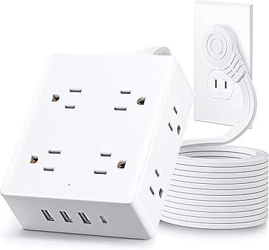 olcorife 2 Prong Flat Plug Power Strip with 8 AC Outlets and 4 USB Ports