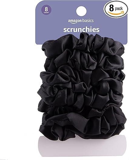 Amazon Basics 8-Pack Satin Scrunchies Hair Ties (Black)