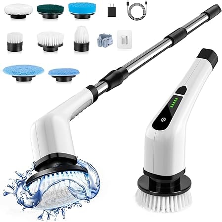 Bomves 5000mAh Cordless Electric Spin Scrubber with 8 Brush Heads