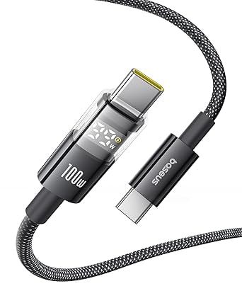 Baseus 6.6' 100W 5A USB-C to USB-C Charging Cable with LED Display