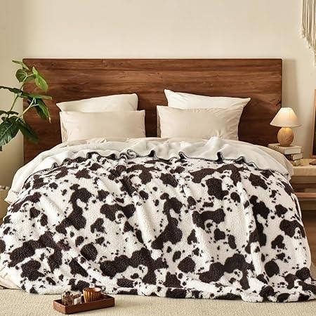 PHF Cow Print Sherpa Fleece Blanket Twin