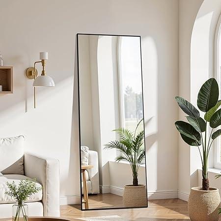 Simple Deluxe Full Length Standing Mirror, Black Rectangular 59"x16"