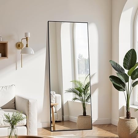 Simple Deluxe Full Length Standing Mirror, Black Rectangular 59"x16"