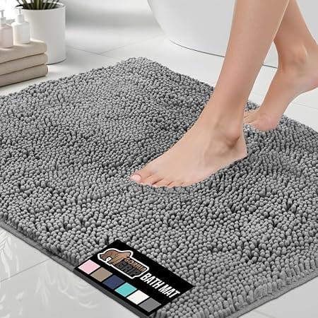Gorilla Grip 24" x 17" Quick Dry Microfiber Chenille Bath Rug (Grey)