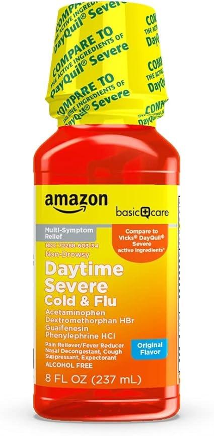 Amazon Basic Care Severe Daytime Cold & Flu Liquid Medicine, 8 Oz
