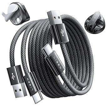 LISEN 2pk 3' USB-A to USB-C Charging Cables with Magnetic Clips
