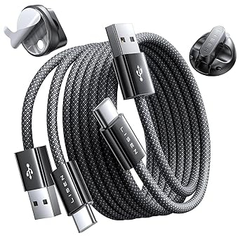 LISEN 2pk 3' USB-A to USB-C Charging Cables with Magnetic Clips