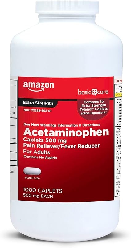 Amazon Basic Care Extra Strength Acetaminophen Caplets, 500 mg