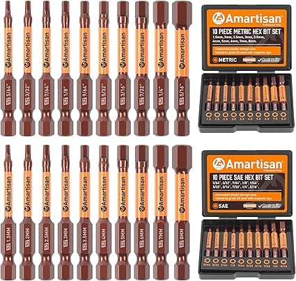 Amartisan 20-Pc Metric & SAE Hex Head Allen Wrench Drill Bit Set