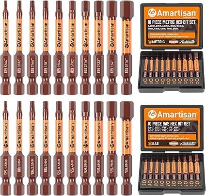 Amartisan 20-Pc Metric & SAE Hex Head Allen Wrench Drill Bit Set