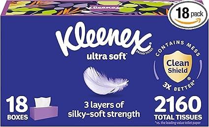 Kleenex Ultra Soft Facial Tissues, 18 Boxes