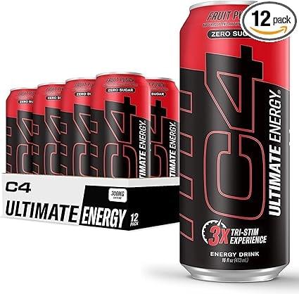 Cellucor C4 Ultimate Sugar Free Energy Drink, Fruit Punch, 12-Pack