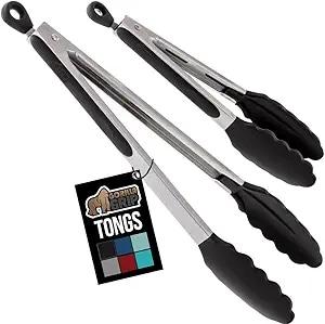 Gorilla Grip Stainless Steel Heat Resistant Kitchen Tongs Set