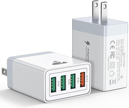 Aioneus 2-Pack 40W 4-Port USB-A Wall Charger