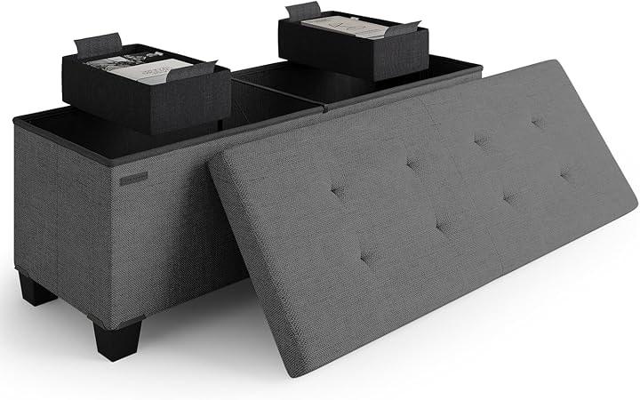 STORAGEBUD 43" Storage Ottoman Bench with Bins - Grey