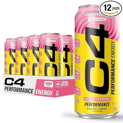 Cellucor C4 Performance Energy Drink, Strawberry Blast, 16-Oz Cans (12-Pack)