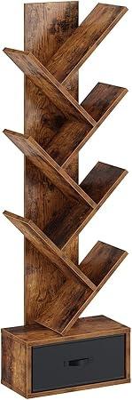 Rolanstar 7-Tier Tree Bookshelf with Drawer - Rustic Brown