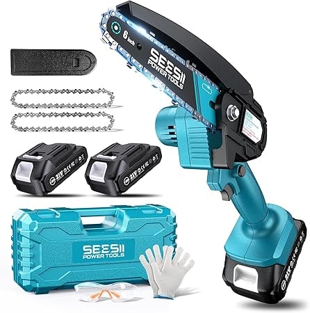 Seesii 6" Mini Cordless Electric Chainsaw with 2 Batteries