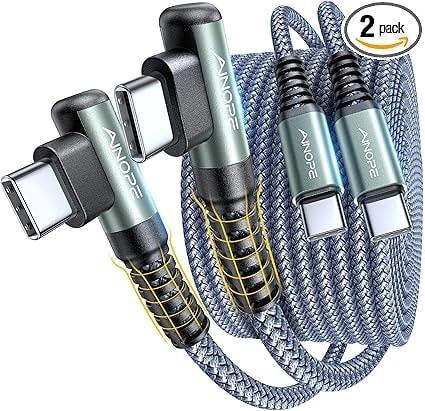 AINOPE 2-Pack 6.6' USB-C Angled 60W Braided Fast Charging Cables