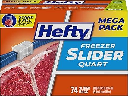Hefty Slider Freezer Bags, Quart Size, 74-Count