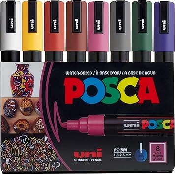 Posca 5M Medium Paint Markers - Dark Tones (8-Count)