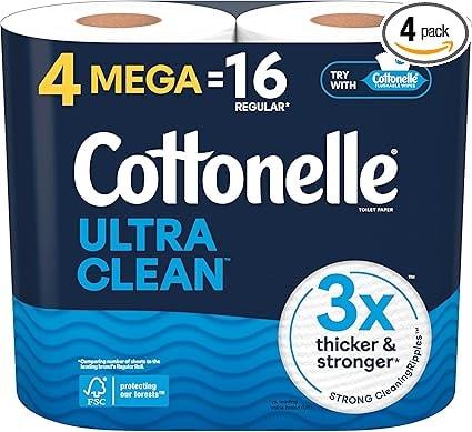 Cottonelle Ultra Clean 1-Ply Mega Toilet Paper Rolls