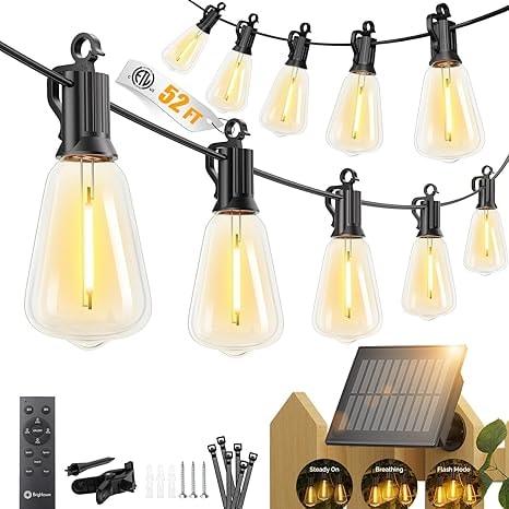 Brightown 52FT Solar LED Outdoor String Lights