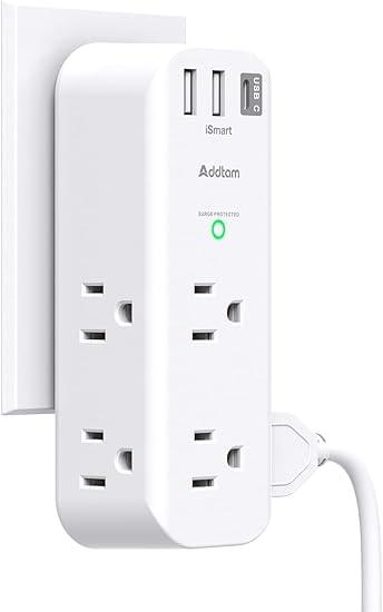 Addtam 6-Outlet Surge Protector with 3 USB Ports