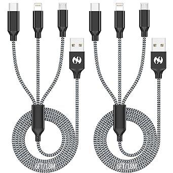 Xnewcable 2-Pack 6' 3-in-1 Multi Fast Charging Cable