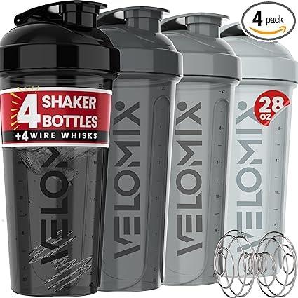 VELOMIX 4-Ct 28oz Protein Shaker Bottles with Whisk Ball