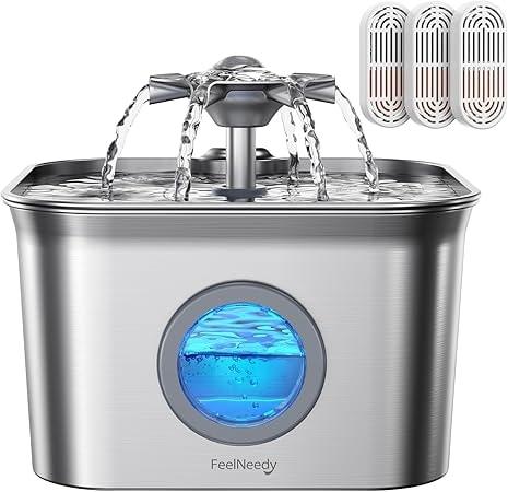 FEELNEEDY 2.8L Stainless Steel Pet Water Fountain